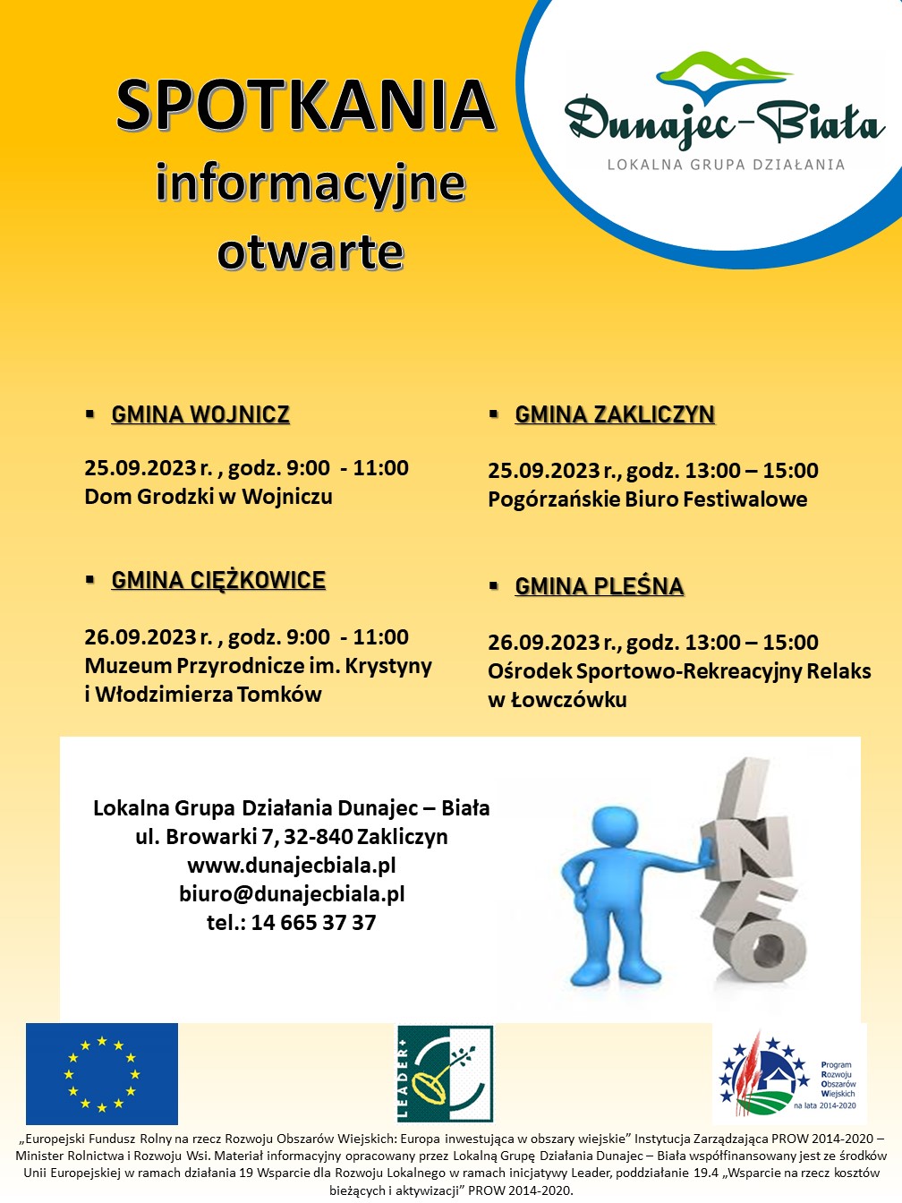 Spotkania informacyjne otwarte dla beneficjentów w Gminach  z obszaru Lokalnej Grupy Działania Dunajec-Biała
